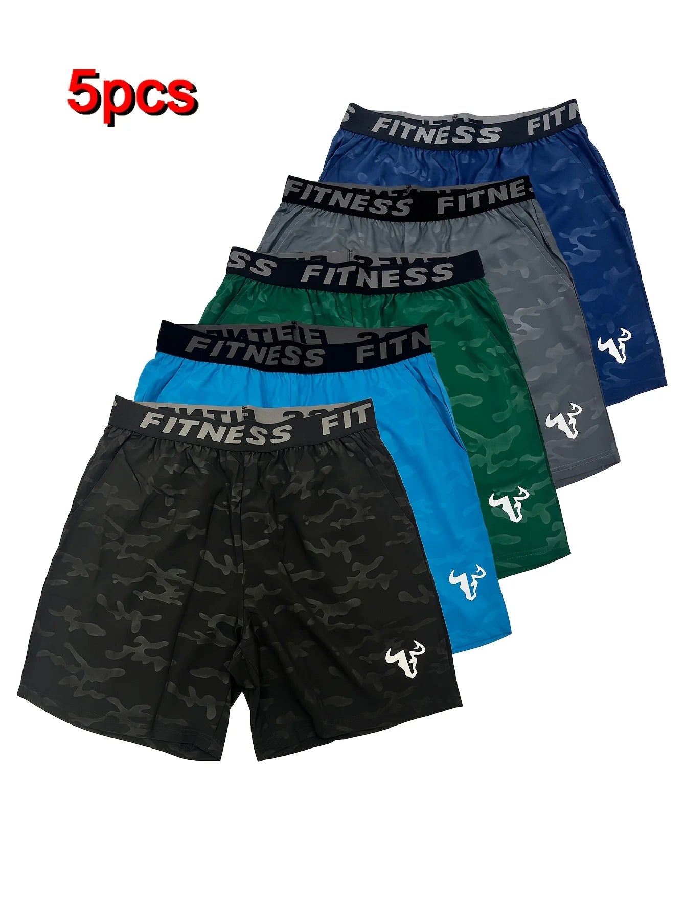 Men's Sports Shorts Bull Print 5 piece set Training shorts