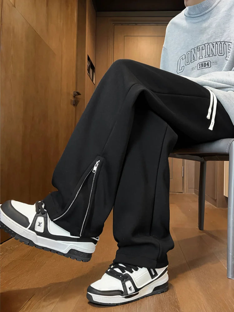 Men's American Style High Street Sweatpants Micro Flared Loose Fit Straight Leg Spring Autumn Hanging Sports