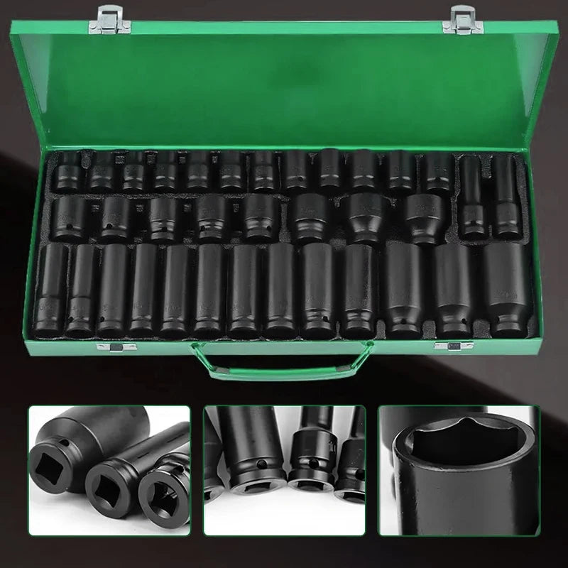 35pcs Professional Heavy-Duty 1/2" Pneumatic Tool Kit with Air Gun, Hex Extensions, Rotary Tools & Impact Socket Set