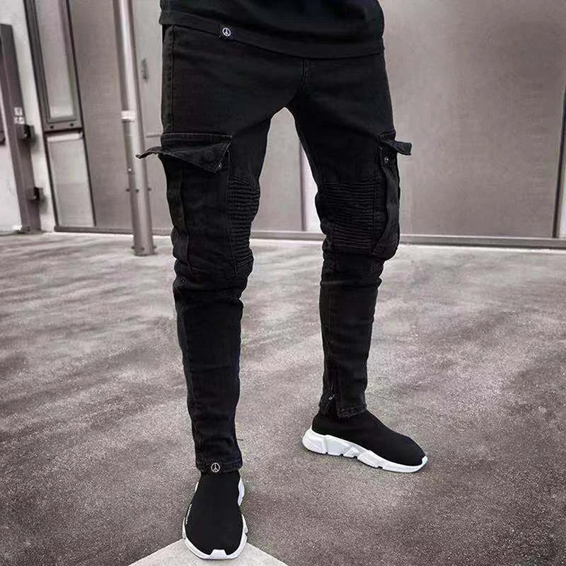 Men s Stylish Cargo Jeans with Fit Design and Multiple Pockets for Spring and Summer Streetwear Fashion