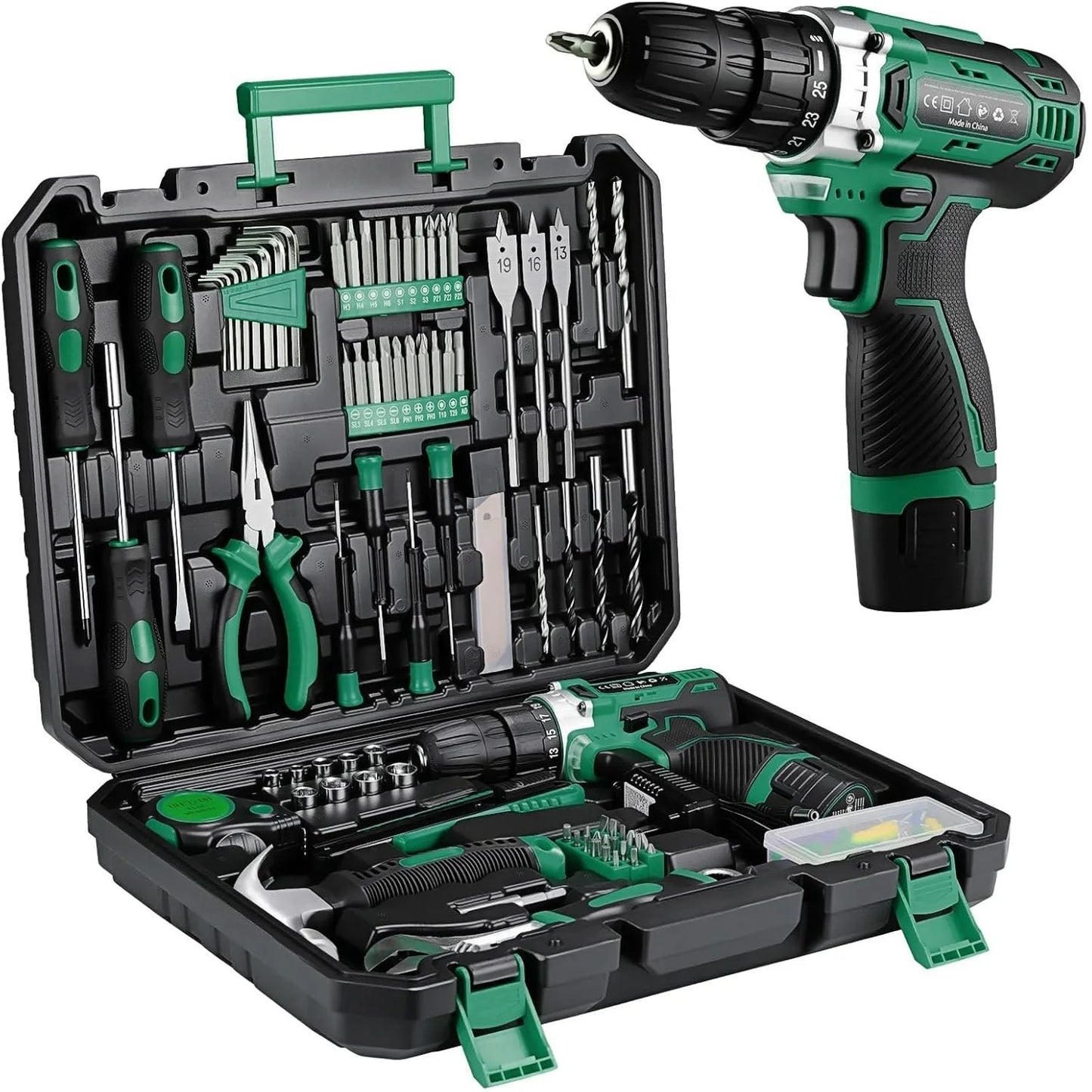 138 Pcs Power Tool Set with 12V Cordless Drill Home DIY Repairs Tool box for Repairs and Maintenance