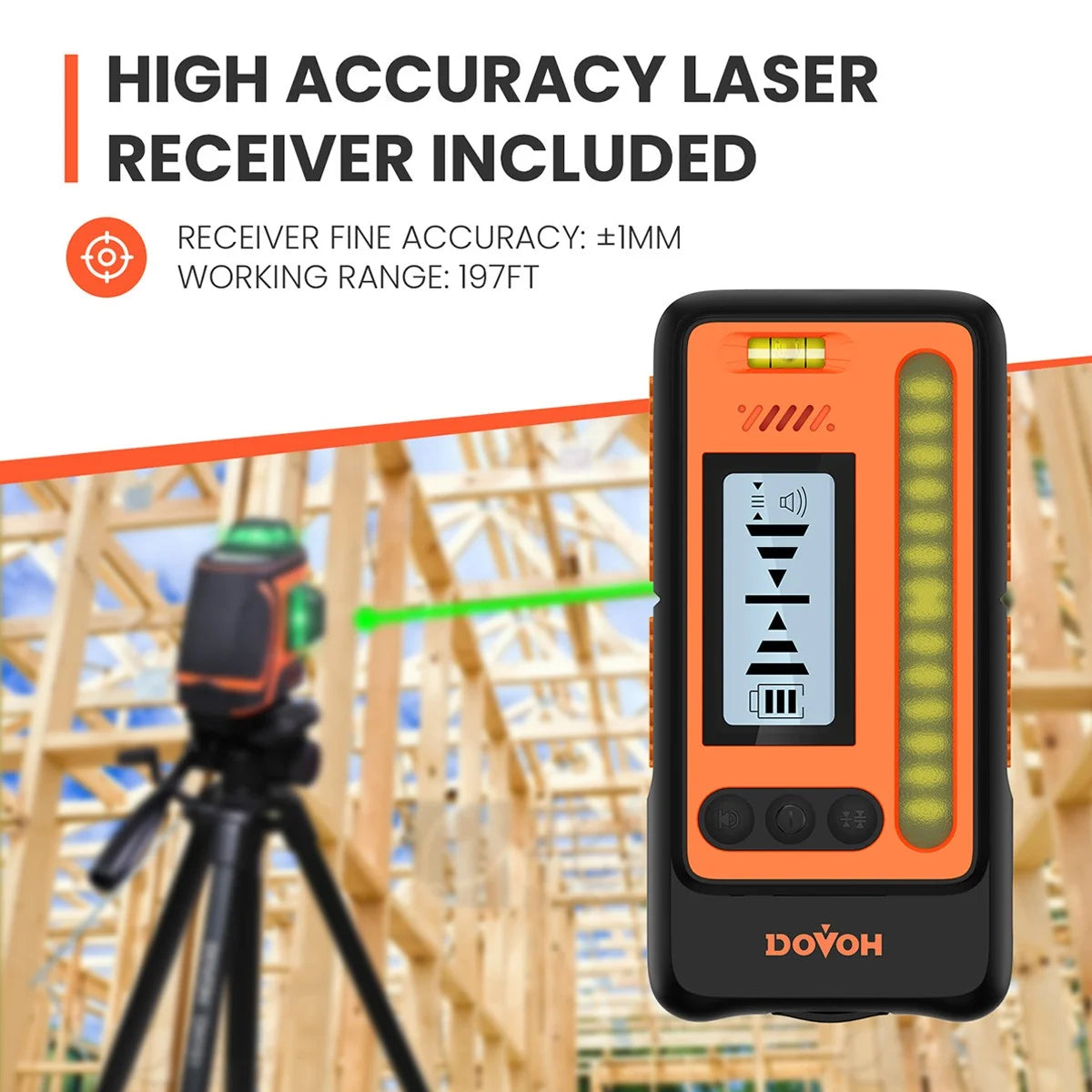 DOVOH Outdoor Laser Level with Receiver, 400ft High Power  360 Self Leveling with Detector for Sunlight Construction,H3-360G-Kit