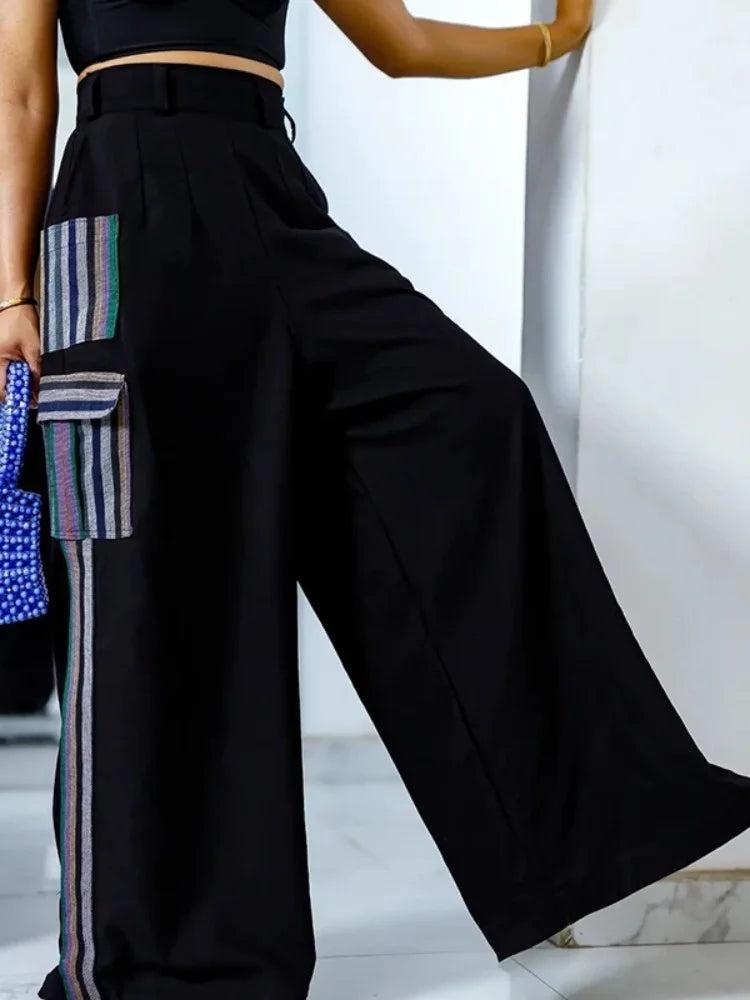 Street Casual Style Cool Girls Trousers Contrast Color Pocket Stripe Design Bottoms Pants For Woman 2025 New In Clothing