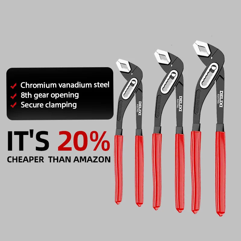 DELIXI ELECTRlC 3-Piece Quick Release Groove Water Pump Pliers Set, Pipe WrenchAdjustable Large Opening