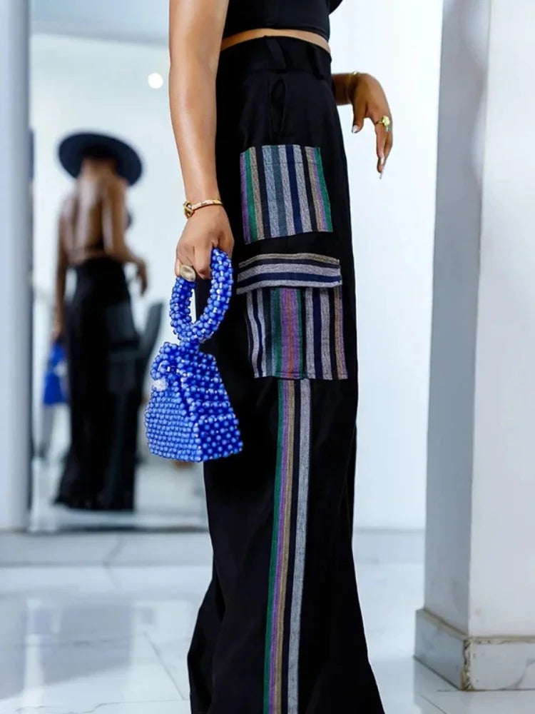 Street Casual Style Cool Girls Trousers Contrast Color Pocket Stripe Design Bottoms Pants For Woman 2025 New In Clothing