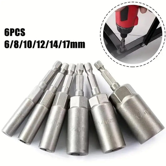 6pcs Magnetic Screwdriver Bit Kit for Electric Drill and Impact Drivers - Long Deep Nut Screw Adapter with Power Tools