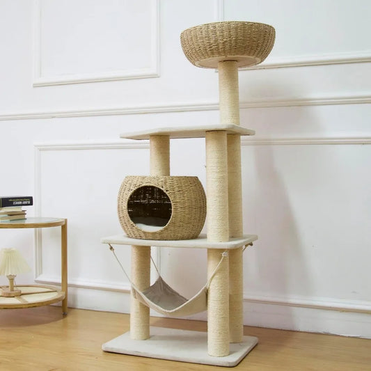Cat Tree for Indoor Cats, 52.4 Inch Tall, with Scratching Post and Hammock