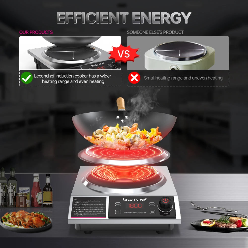 Lecon Chef Induction Cooker with Wok 1800W Electric Induction Burner with 11-Level, Timer and Preset, 14" Carbon Steel included