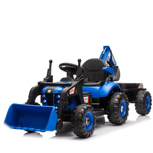24V Ride On Tractor 4-in-1 Electric Car for Kids with Construction Attachments Remote Control, Music, LED Light