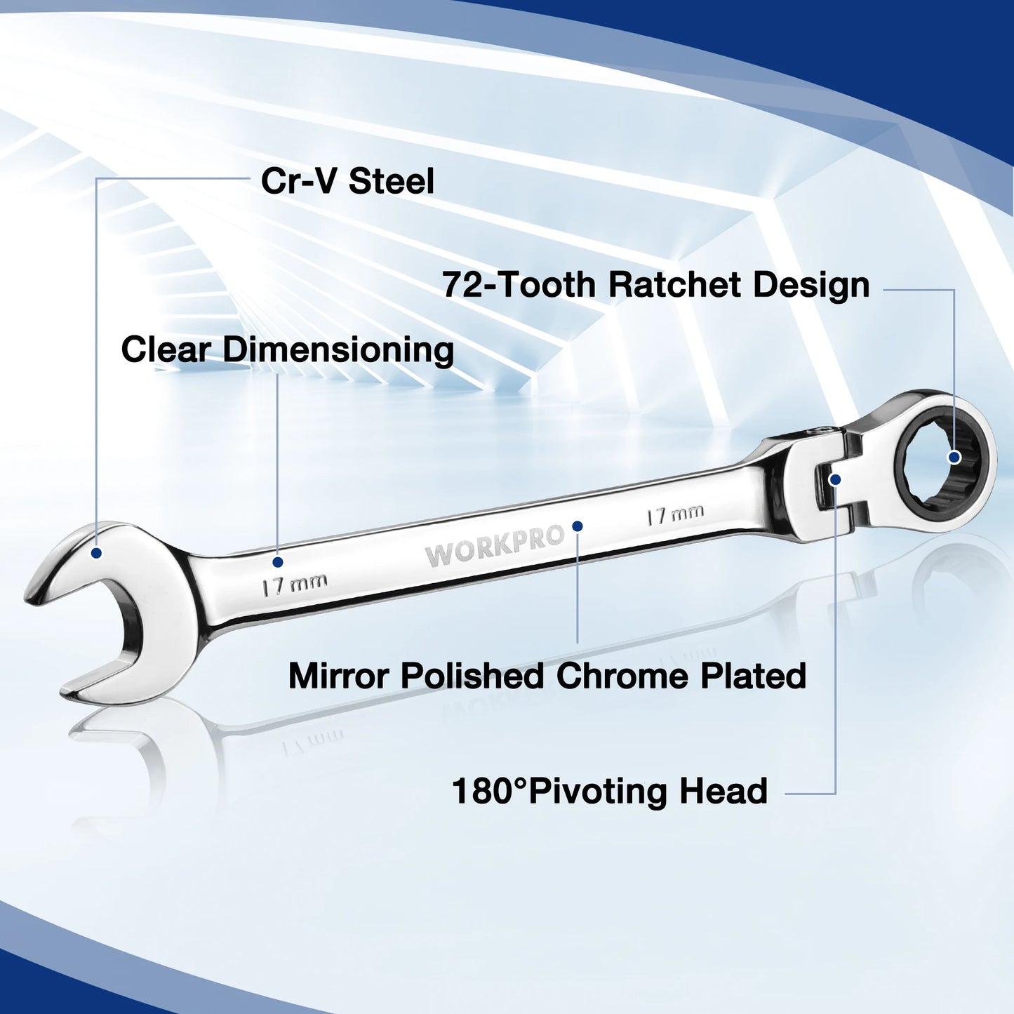 WORKPRO 22pcs Ratcheting Wrench Set Flex-Head Ratchet Combination Wrench Sets with Organizer Box 72 Teeth
