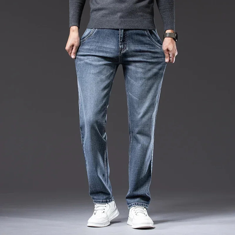 Autumn Winter New Business Men's Jeans Classic Fashion Stretch Washed Casual Denim Trousers Comfortable Straight Male pants