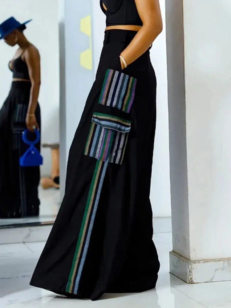 Street Casual Style Cool Girls Trousers Contrast Color Pocket Stripe Design Bottoms Pants For Woman 2025 New In Clothing