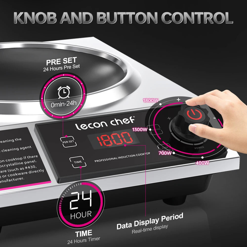 Lecon Chef Induction Cooker with Wok 1800W Electric Induction Burner with 11-Level, Timer and Preset, 14" Carbon Steel included