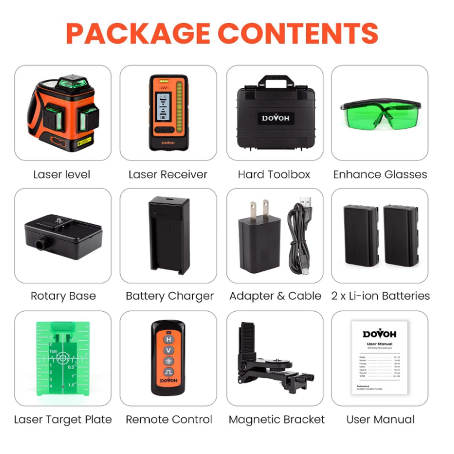 DOVOH Outdoor Laser Level with Receiver, 400ft High Power  360 Self Leveling with Detector for Sunlight Construction,H3-360G-Kit