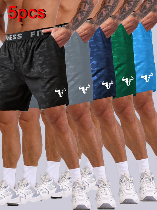 Men's Sports Shorts Bull Print 5 piece set Training shorts