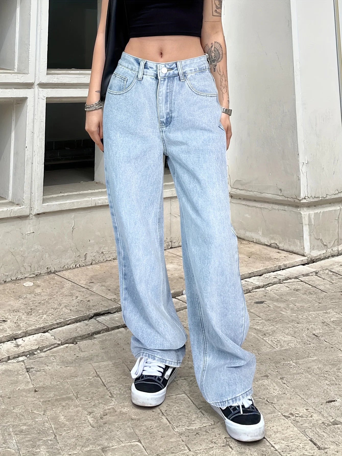 Ladies' Snowflake Embroidered Jeans Fashion Street Commuting Embroidered Bow Wide Leg Jeans