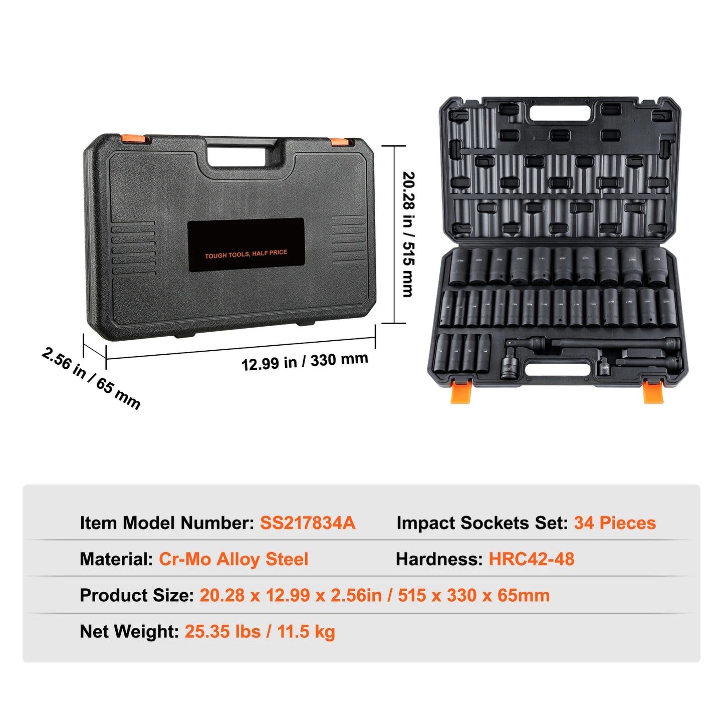 SucceBuy 26/65PCs US Drive Impact Socket Set Deep Standard Socket Set SAE Metric 6 Point CR-V Cr-Mo Alloy Steel Auto Repair