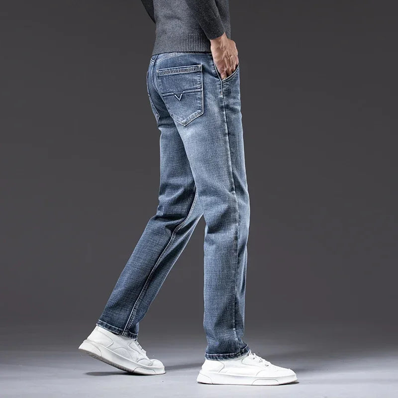 Autumn Winter New Business Men's Jeans Classic Fashion Stretch Washed Casual Denim Trousers Comfortable Straight Male pants