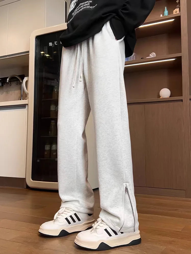 Men's American Style High Street Sweatpants Micro Flared Loose Fit Straight Leg Spring Autumn Hanging Sports