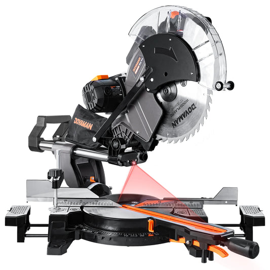 DOVAMAN 12-In Dual-Bevel Sliding Miter Saw, 3800RPM, 4.2x13in Cut, Laser Guide, 0-45° Bevel/Miter, 9 Stops, 15A Corded