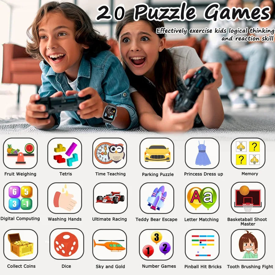 Smart Watch for Children 4-15 Years Old with 20 Games, Camera Control Alarm Clock Music Player Pedometer Birthday Gift (Blue)