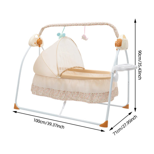Foldable Electric Baby Cradle 0-18M 5 Speeds Swing Remote Control Bluetooth Music Mosquito Net 25KG Capacity for Sleep Play