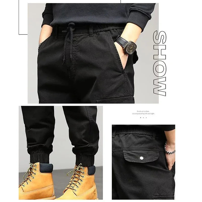 Men's Winter Snow Warm Thermal Plush Cargo Pants Comfortable Elastic Waist Casual Trousers Trend Versatile Concise Outside Pants