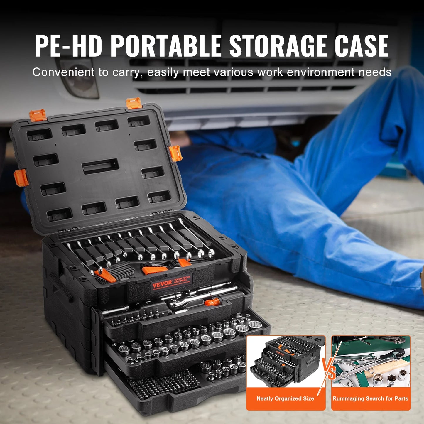 SucceBuy Mechanics Tool Set and Socket Set 1/4" 3/8" 1/2" Drive Deep Standard Sockets 450 Pcs SAE and Metric Mechanic Tool Kit