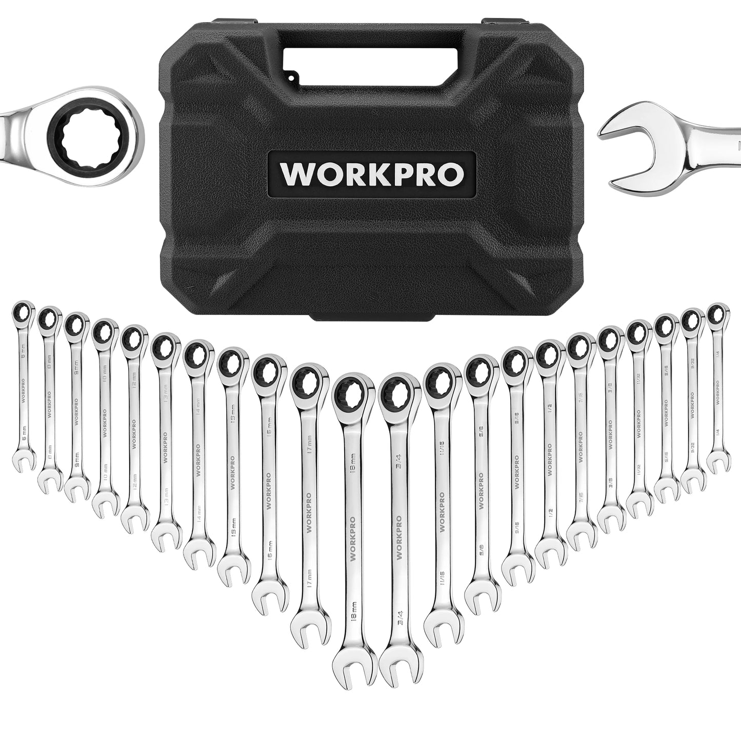 WORKPRO 22pcs Ratcheting Wrench Set Flex-Head Ratchet Combination Wrench Sets with Organizer Box 72 Teeth