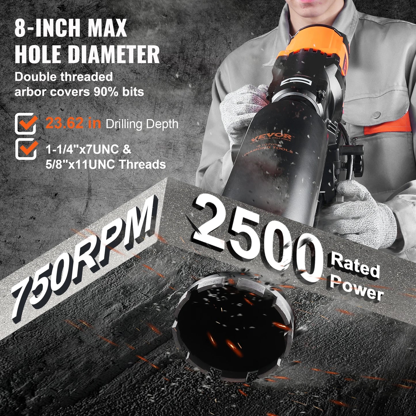 SucceBuy 3200W 750RPM Wet/Dry Diamond Core Drill Machine Concrete Drill Rig Stand Industrial Wet Electric Core Drilling Machine