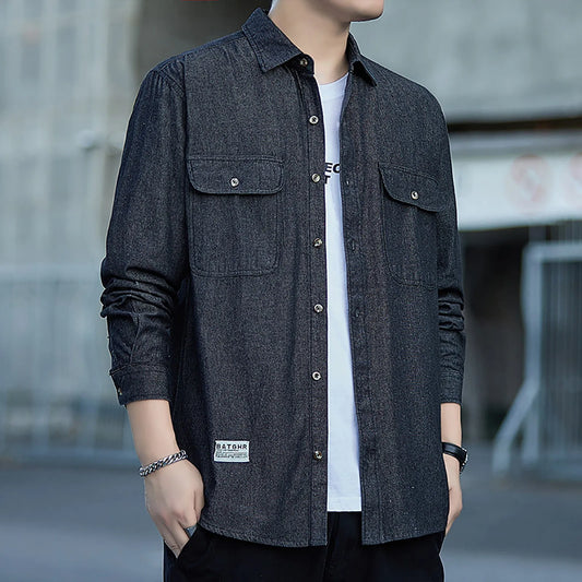 Men Shirt Vintage Denim Jacket Men 2024 New Spring And Fall Loose Casual Big Yards Workwear Spring Stand Casual Men's Shirts