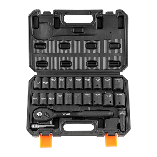 SucceBuy 23PCs 1/2" Drive Impact Socket Set Socket Set SAE (7/16" -1")& Metric (13-24mm) 6 Point Cr-V Alloy Steel Auto Repair
