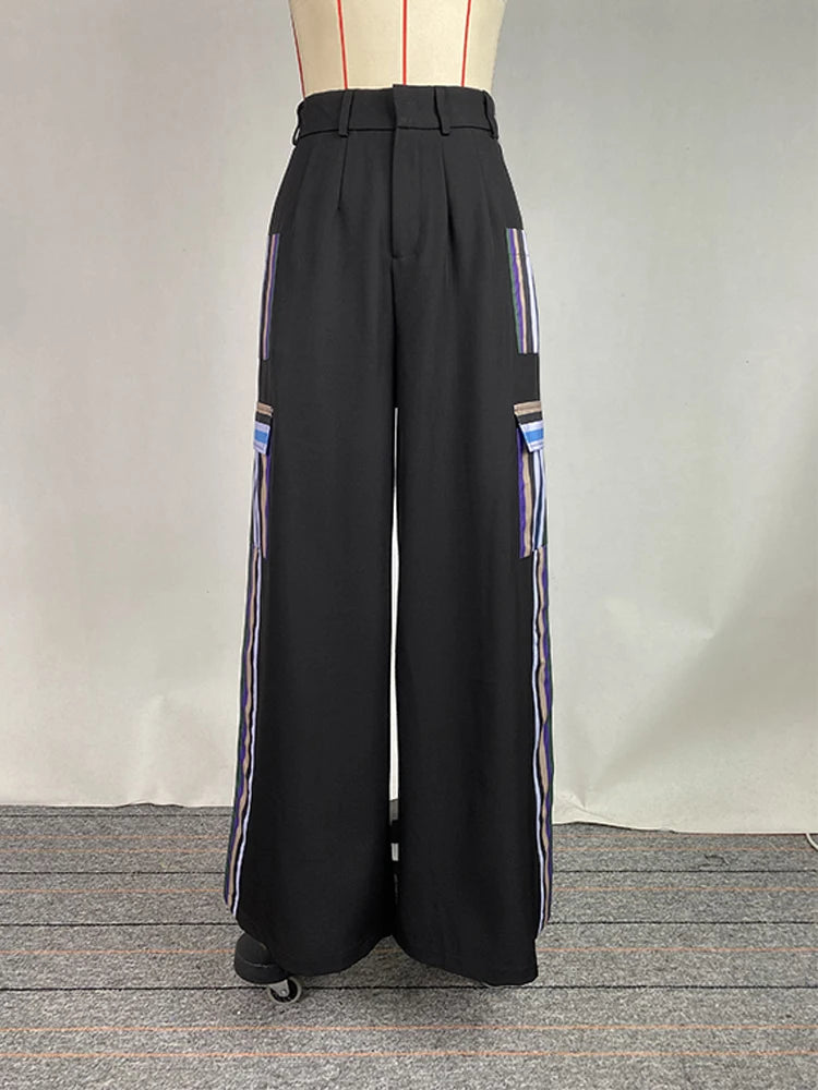 Street Casual Style Cool Girls Trousers Contrast Color Pocket Stripe Design Bottoms Pants For Woman 2025 New In Clothing