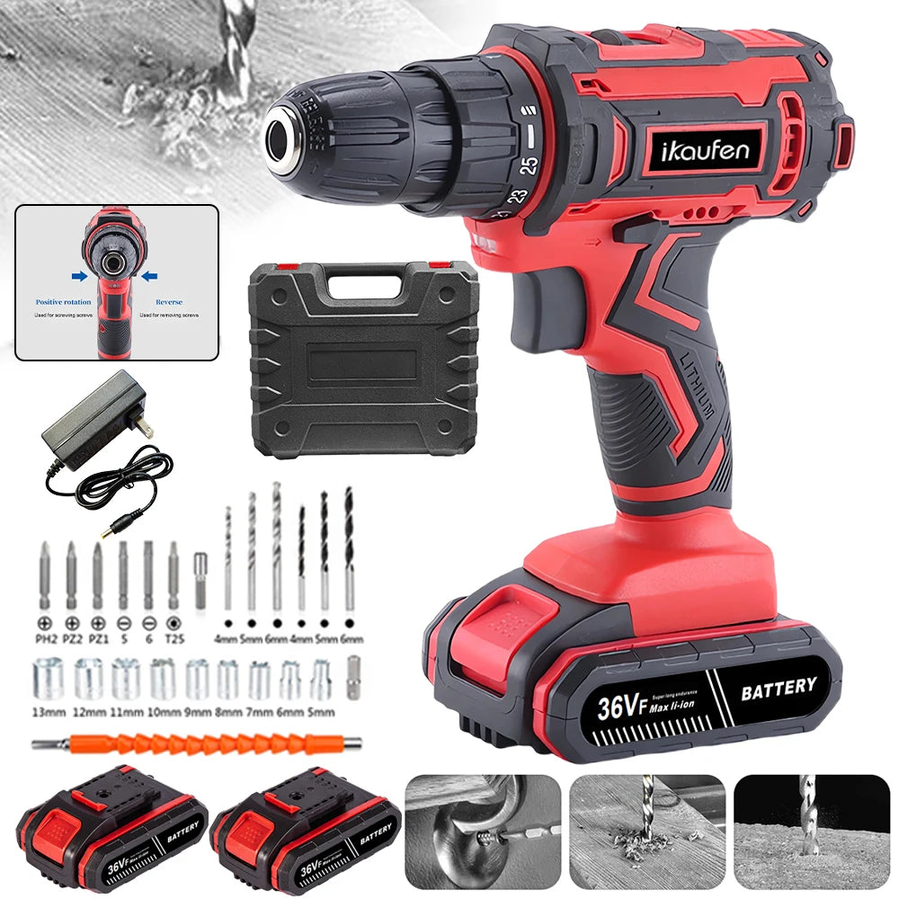 Industrial high-power rechargeable lithium battery drill, hole punch, hand drill, multi-function electric screwdriver, impact dr