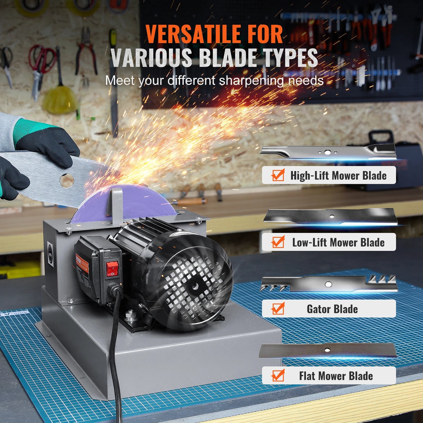 SucceBuy Lawn Mower Blade Sharpener 750W Lawnmower Blade Grinder 9-inch Ceramic Grinding Wheel Bench Mower Sharpening Machine