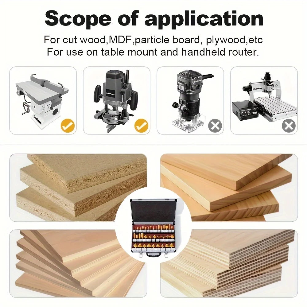 35 Pieces/Set Carbide Tipped Router Bits, 1/4 Inch Shanks, Woodworking Router, Premium Woodworking Router Bit Set, Carbide Tippe