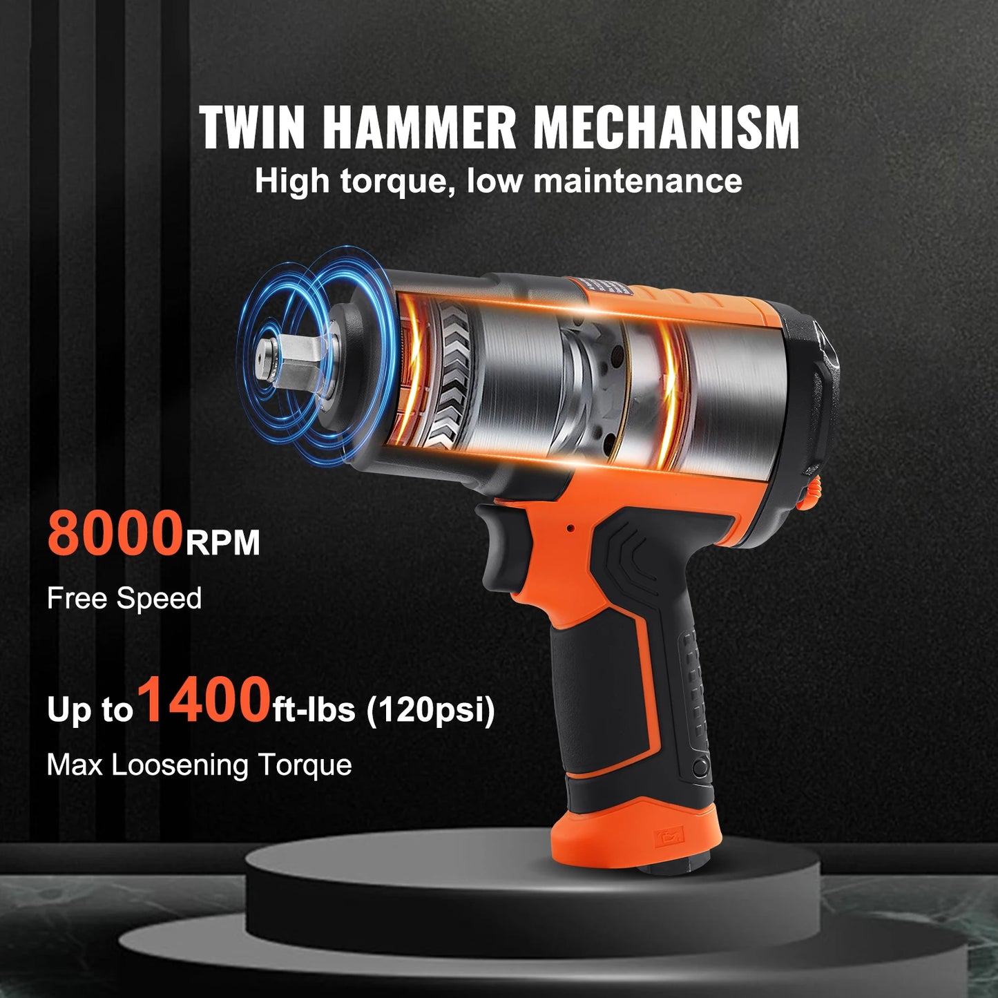 SucceBuy Lightweight 4.6 lb Design Pneumatic Impact Gun with 11-PCS 1/2-Inch Drive CR-V Steel Impact Socket Set & Carrying Case