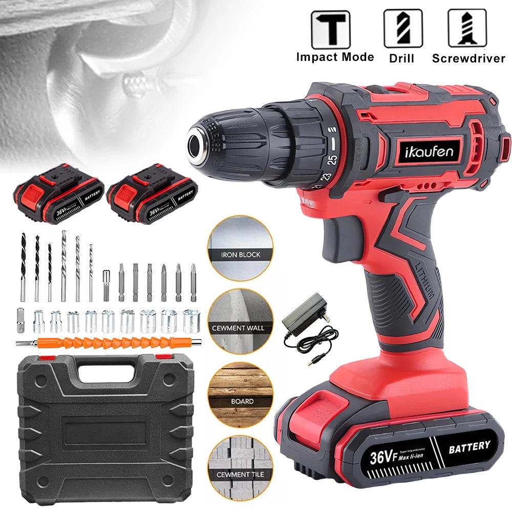 Industrial high-power rechargeable lithium battery drill, hole punch, hand drill, multi-function electric screwdriver, impact dr