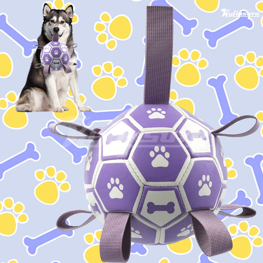 Dog Toys Soccer Ball with Straps, Interactive Dog Toys for Tug of War, Puppy Birthday Gifts, Water Toy, Durable Dogs Balls World