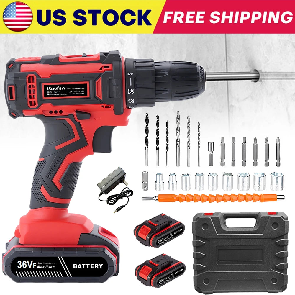 Industrial high-power rechargeable lithium battery drill, hole punch, hand drill, multi-function electric screwdriver, impact dr