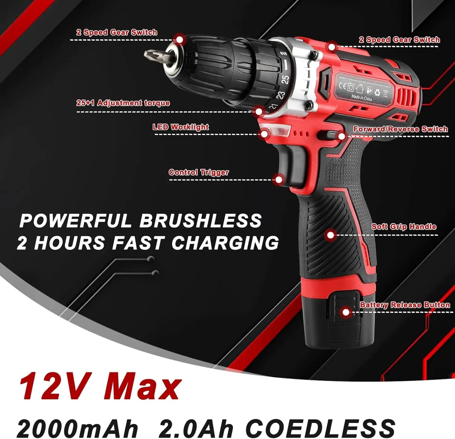 138 Pcs Power Tool Set with 12V Cordless Drill Home DIY Repairs Tool box for Repairs and Maintenance