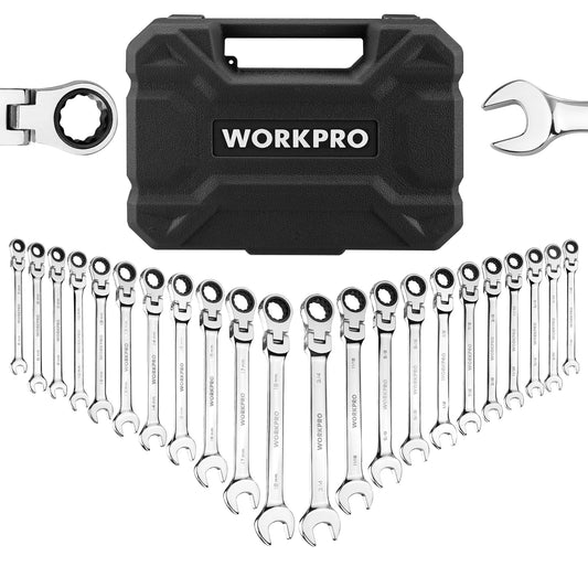 WORKPRO 22pcs Ratcheting Wrench Set Flex-Head Ratchet Combination Wrench Sets with Organizer Box 72 Teeth