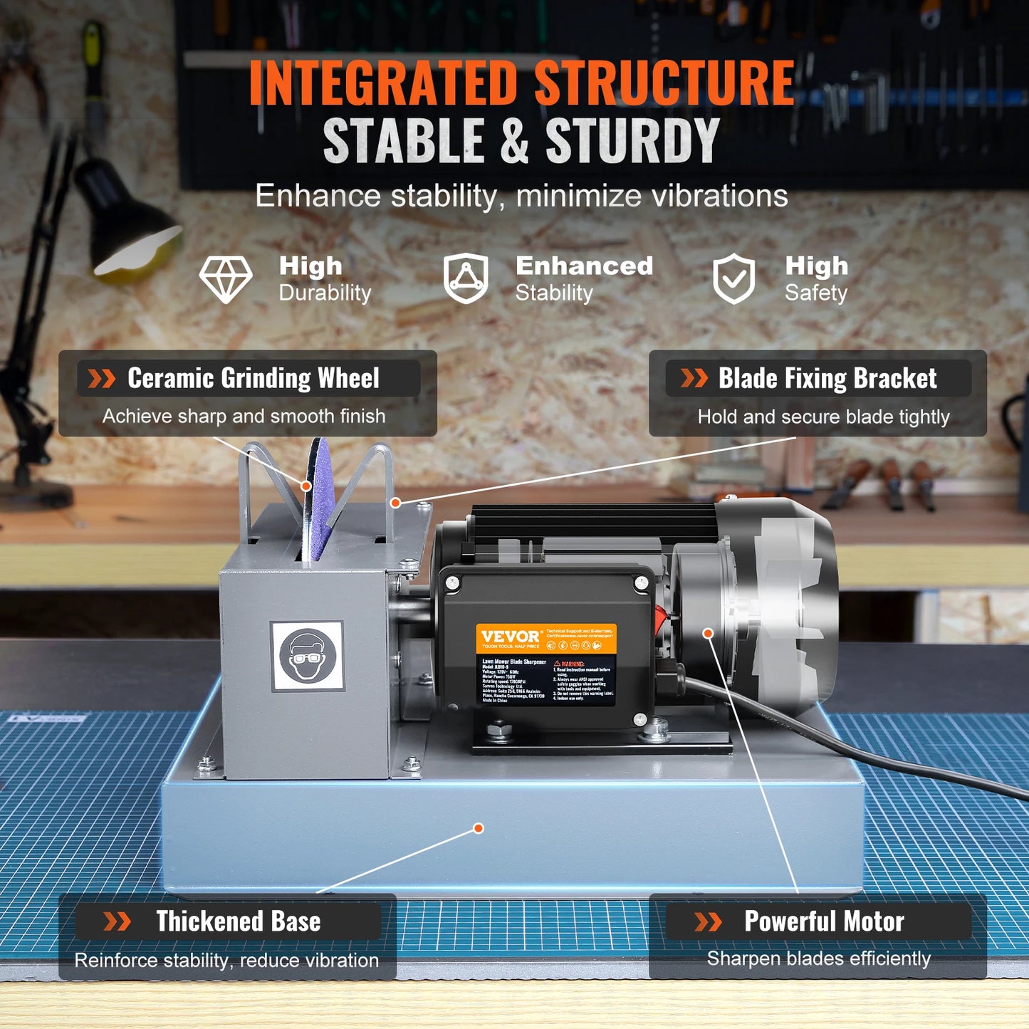 SucceBuy Lawn Mower Blade Sharpener 750W Lawnmower Blade Grinder 9-inch Ceramic Grinding Wheel Bench Mower Sharpening Machine