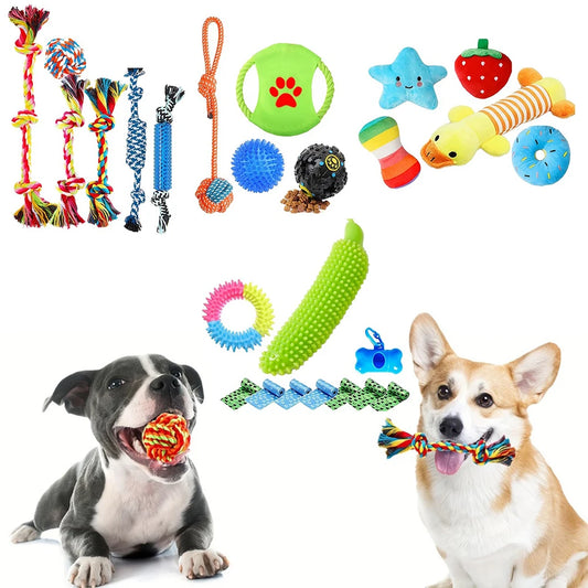 25 Pack Puppy Chew Toys Dog Rope Toys Dog Treat Balls & Squeaky Toy for Small Medium Dogs