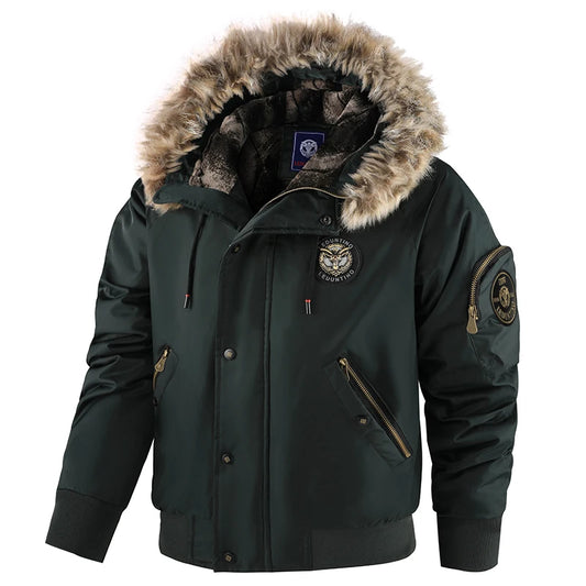 Winter Men's Black Padded Jacket Removable Hood Durable Windproof Fabric Embroidery Decorative Side Pockets Sleeve Zipper
