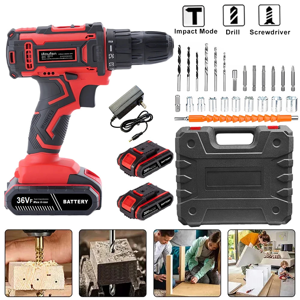 Industrial high-power rechargeable lithium battery drill, hole punch, hand drill, multi-function electric screwdriver, impact dr