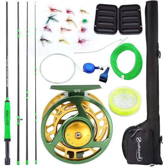 Standard Fly Fishing Combo Starter Kit 5 6 Weight 9' Fly Rod with SuperPolymer Handle for Freshwater and Saltwater