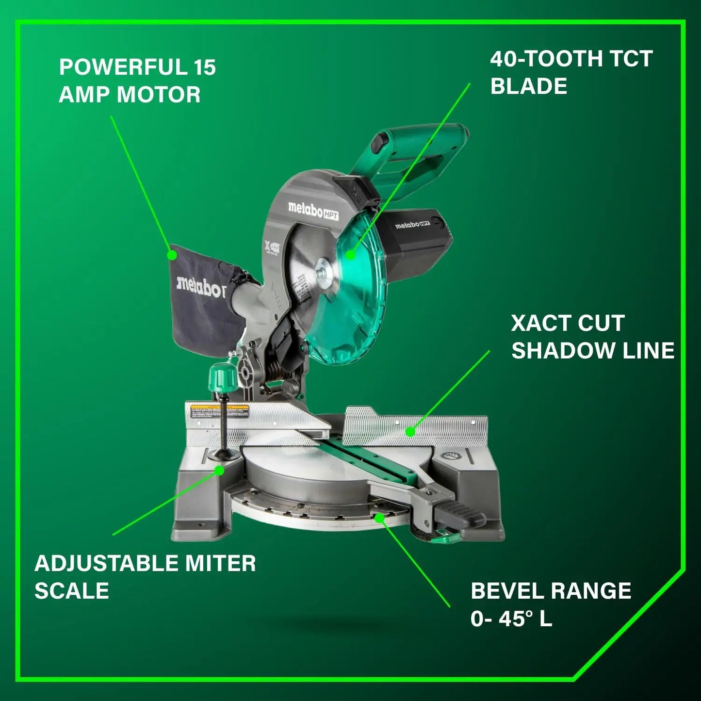 10-Inch Single Bevel Compound Miter Saw, 15-Amp Power with Xact Cut Shadow Line, Precision Angles, Lightweight Design