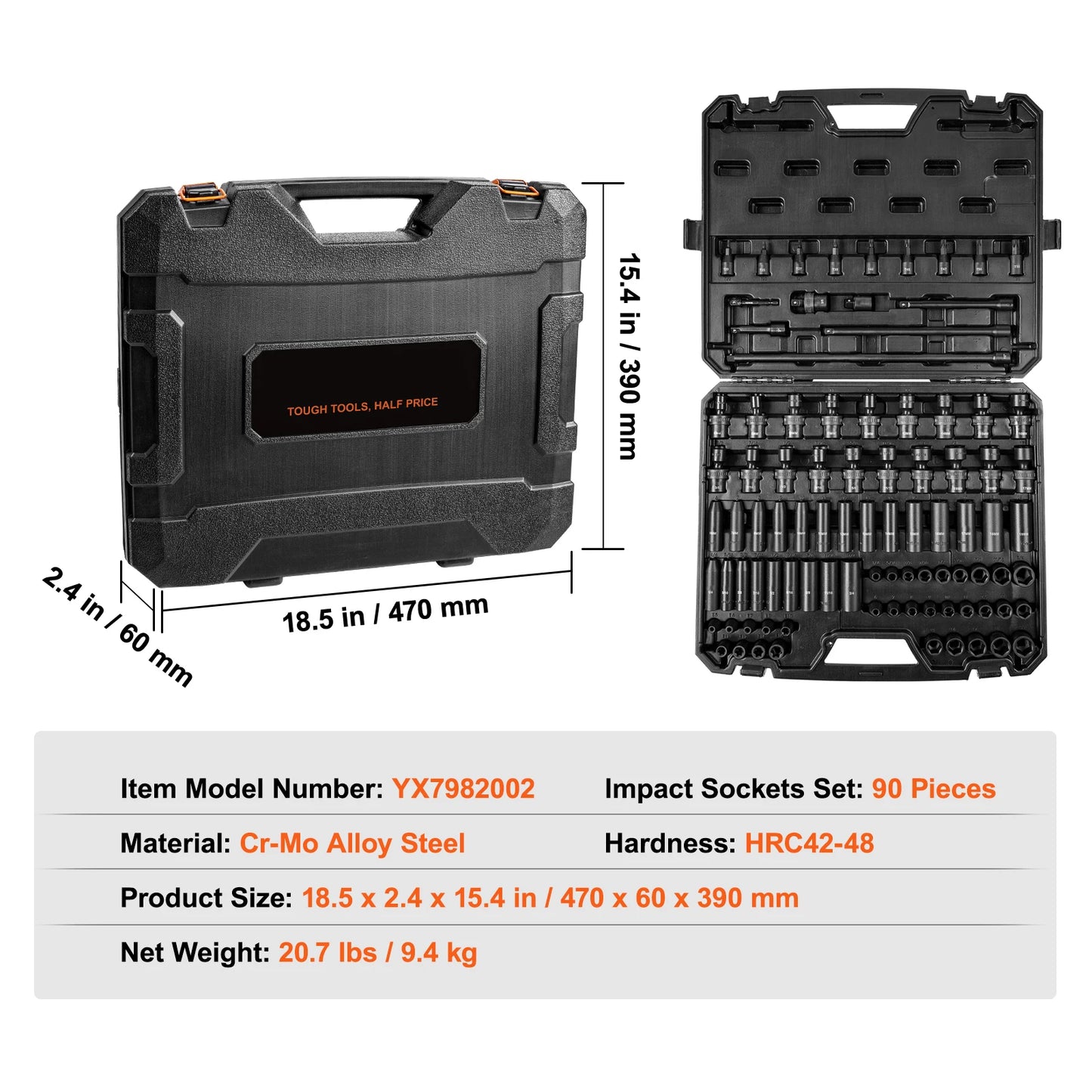 SucceBuy 26/65PCs US Drive Impact Socket Set Deep Standard Socket Set SAE Metric 6 Point CR-V Cr-Mo Alloy Steel Auto Repair