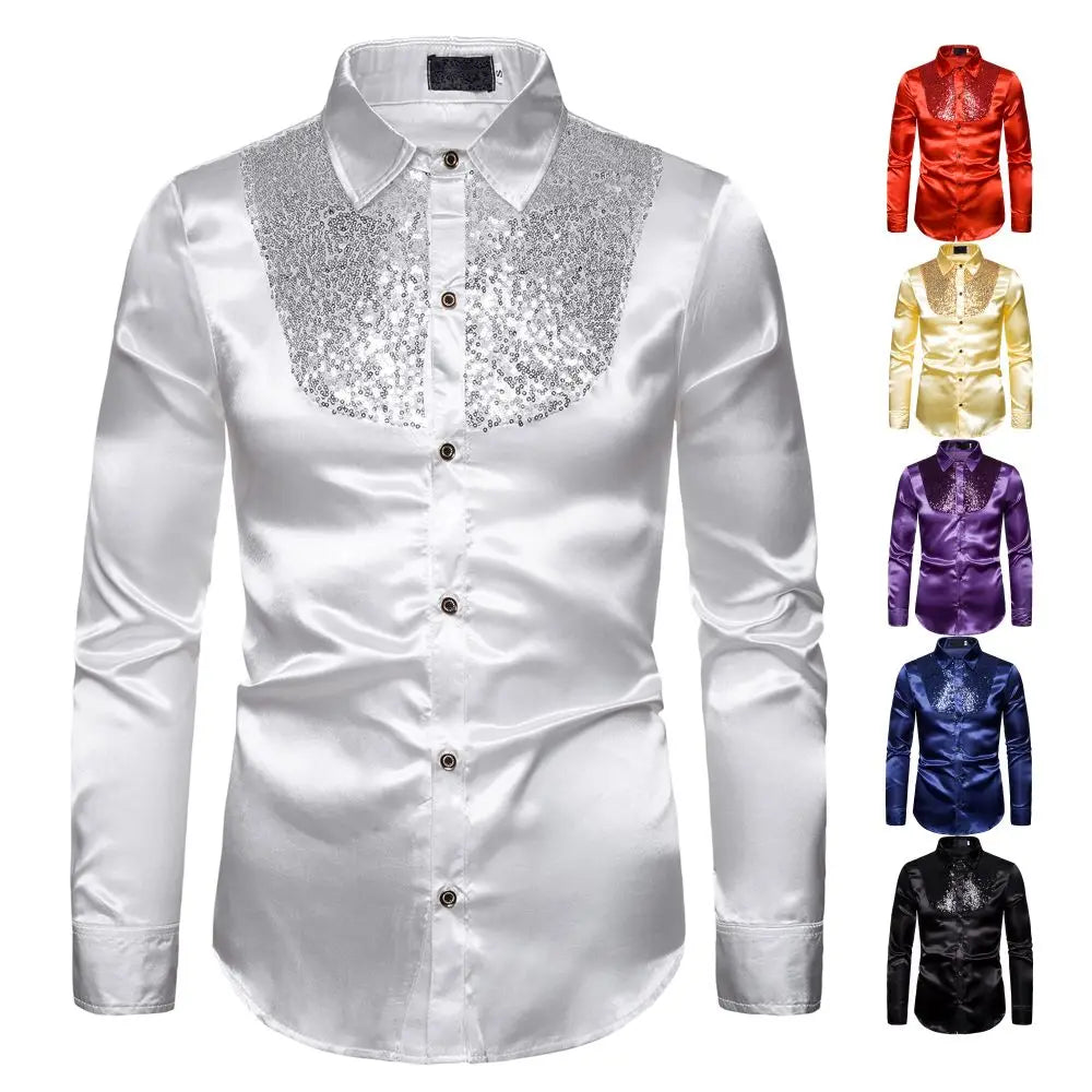 Men's Shirt Glitter Sequins Men's Wear Fashion Sexy Casual Shirt Festival Banquet Stage Performance Wedding Host Prom Men's Top